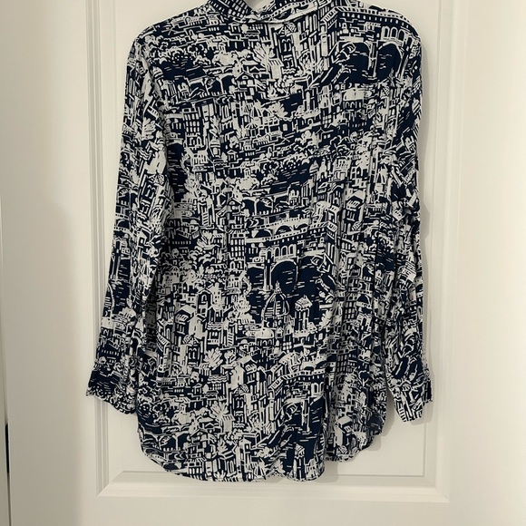 Talbots Navy and White Printed Shirt - Picture 3 of 4
